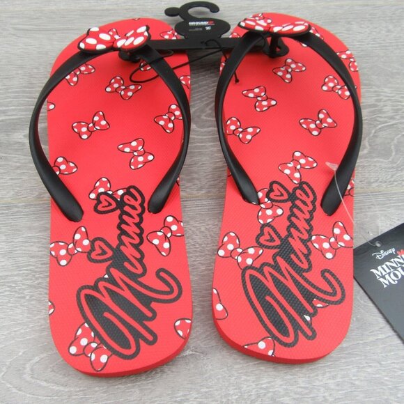 Disney Minnie Mouse Sandals Flip Flops Red White Polka Bow Tie Womens Size 7 NEW - Picture 7 of 11